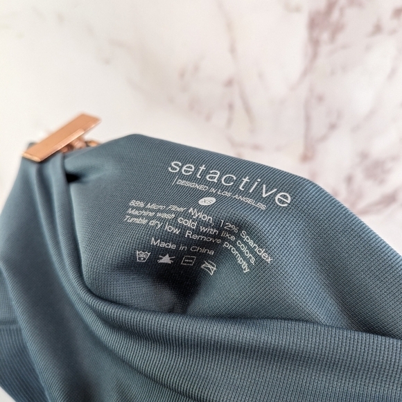 Set Active Leggings Womens XS Blue Seamless Crop Ankle High Rise Ribbed - Picture 3 of 12